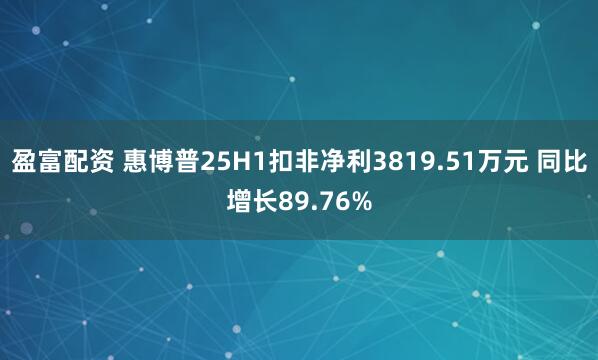 盈富配资 惠博普25H1扣非净利3819.51万元 同比增长89.76%