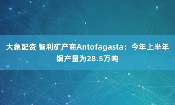 大象配资 智利矿产商Antofagasta：今年上半年铜产量为28.5万吨